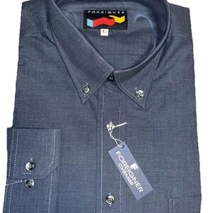 Foreigner Chemise Men’s Long Sleeve Button Dress Shirt Size Large Blue